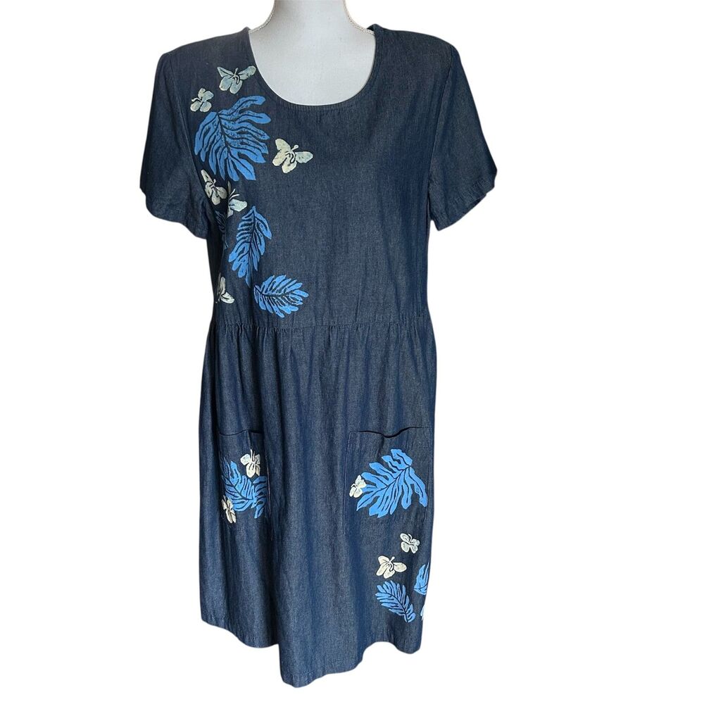 Vintage Islandwear By Sidan Denim Chambray Floral Dress